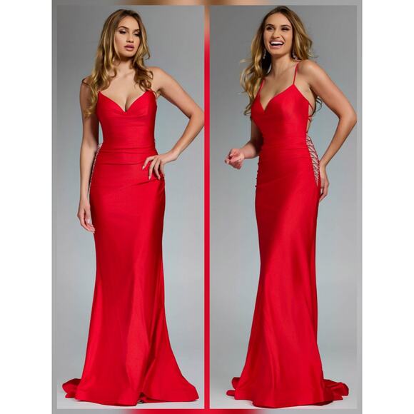 Jovani Dresses & Skirts - JOVANI - Spaghetti Strap Gown with Side Lace-Up Detail